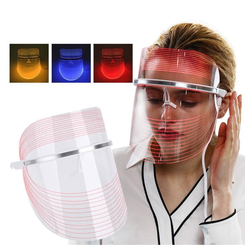 قناع العلاج بالفوتون LED - جهاز تجديد البشرة بالضوء الأحمر والأزرق والأصفر ومضاد للشيخوخة للعناية بالبشرة [العلاج بالضوء LED وتجديد البشرة]