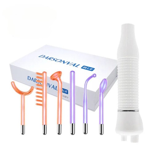 Darsonval przenośne urządzenie o wysokiej częstotliwości do twarzy z 6 neonowymi i argonowymi dyszami do leczenia trądziku, zmarszczek i terapii skóry