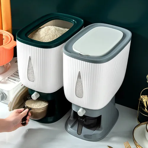 10KG Automatic Plastic Cereal Dispenser - Large Capacity Grain Storage Container with Measuring Cup for Rice, Nuts, and Pet Food