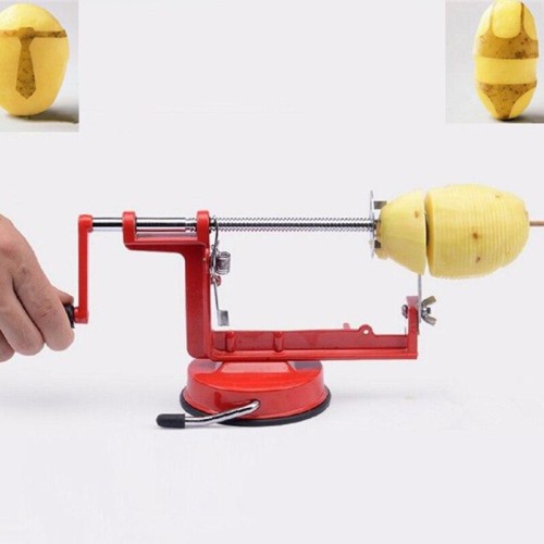 Stainless Steel Potato Twist Slicer - Manual Spiral Chip Cutter for Kitchen, Red Metal Design