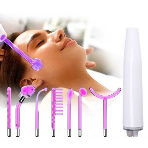Darsonval 7-in-1 High Frequency Electrode Wand with Neon Electrotherapy Glass Tubes for Acne Spot Removal, Home Spa & Facial Therapy