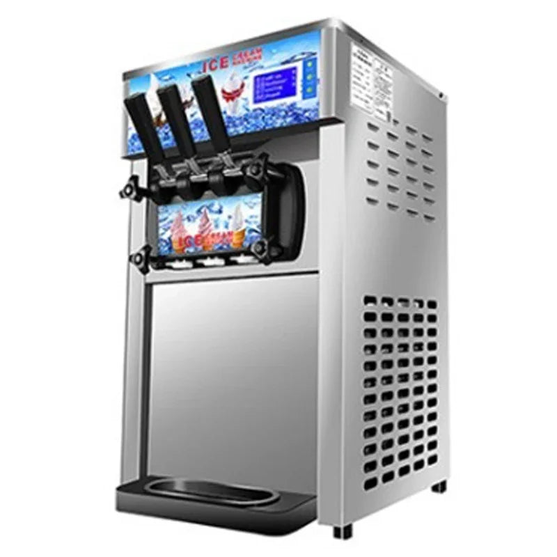 220/110V Electric Soft Ice Cream Machine with 3 Flavors, Stainless Steel Fruit Freezer & Hard Mixing Ice Cream Maker