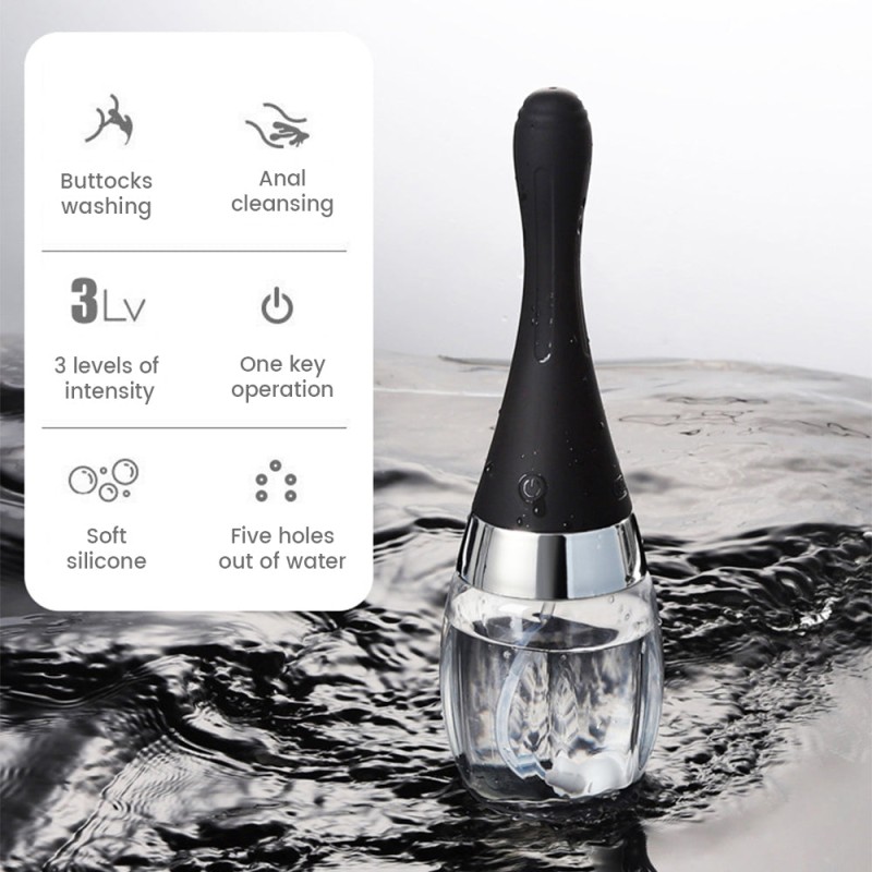 300 ml-es elektromos végbéltisztító és hüvelyzuhany – 5 lyukú beöntés permetező férfiaknak és nőknek, USB újratölthető, szilikon és ABS anyag [anális tisztító, hüvelyzuhany, beöntés spray]