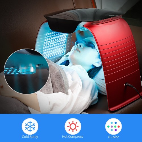 4 in 1 LED Photon Machine Salon Mask with 8 LED Colors, Cold Nano Spray, Hot Compress, UV Light for Skin Rejuvenation and Ca+ Absorption