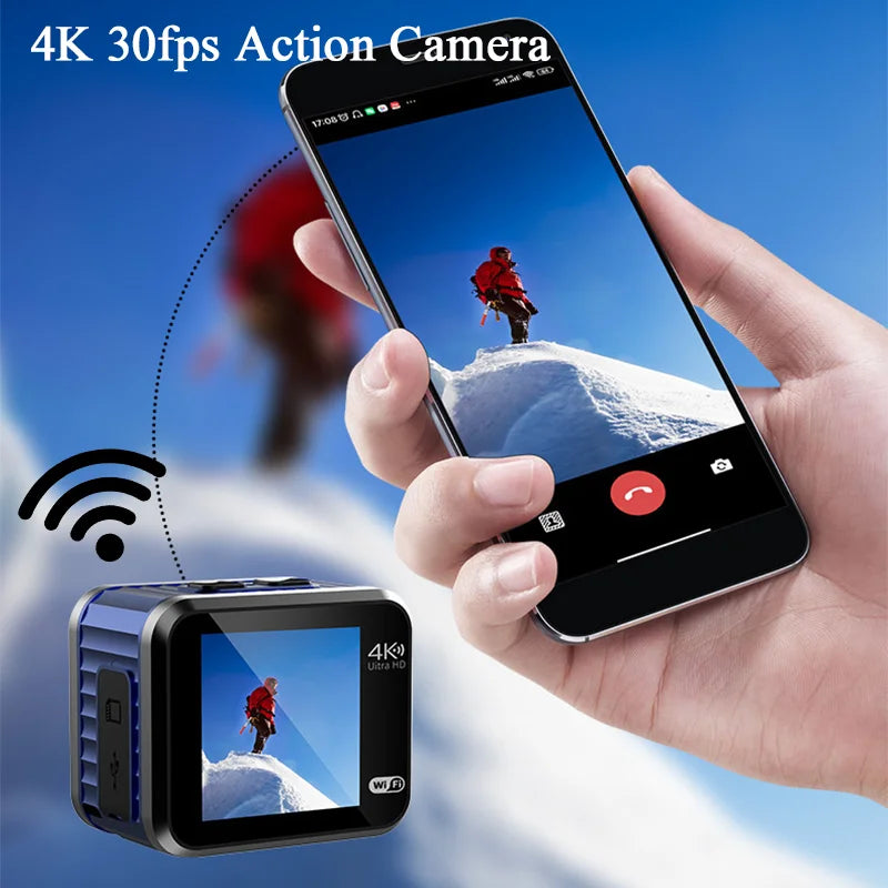 4K 30 fps WiFi akciókamera távirányítóval, Ultra HD vízálló mini kamera kerékpárhoz, motorkerékpárhoz, bukósisakhoz, sporthoz és autóhoz