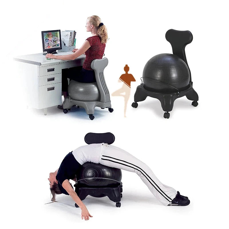 Balance Yoga Ball Chair met Roller - Explosieveilig, Veilig voor zwangerschap en fitness, Zachte elastische zitting voor thuis en op kantoor [Yoga Ball Chair, Fitnessbal, Kernkracht]