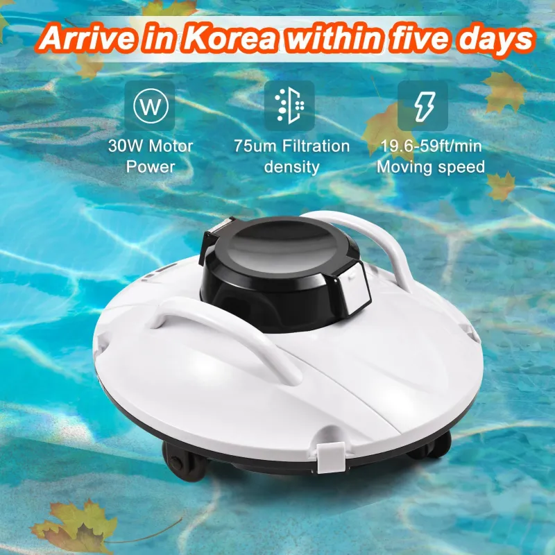 Cordless Robotic Pool Cleaner 30W with Powerful Suction, 90 Mins Runtime, LED Indicator, Self-Parking [Pool Vacuum, Robotic Cleaner]