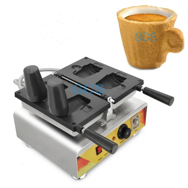 Electric 110/220V Non-Stick Coffee Cup Waffle Maker Machine | Adjustable Temperature & Timer | Home & Commercial Use [Coffee Cup Waffle Maker, Waffle Baker]