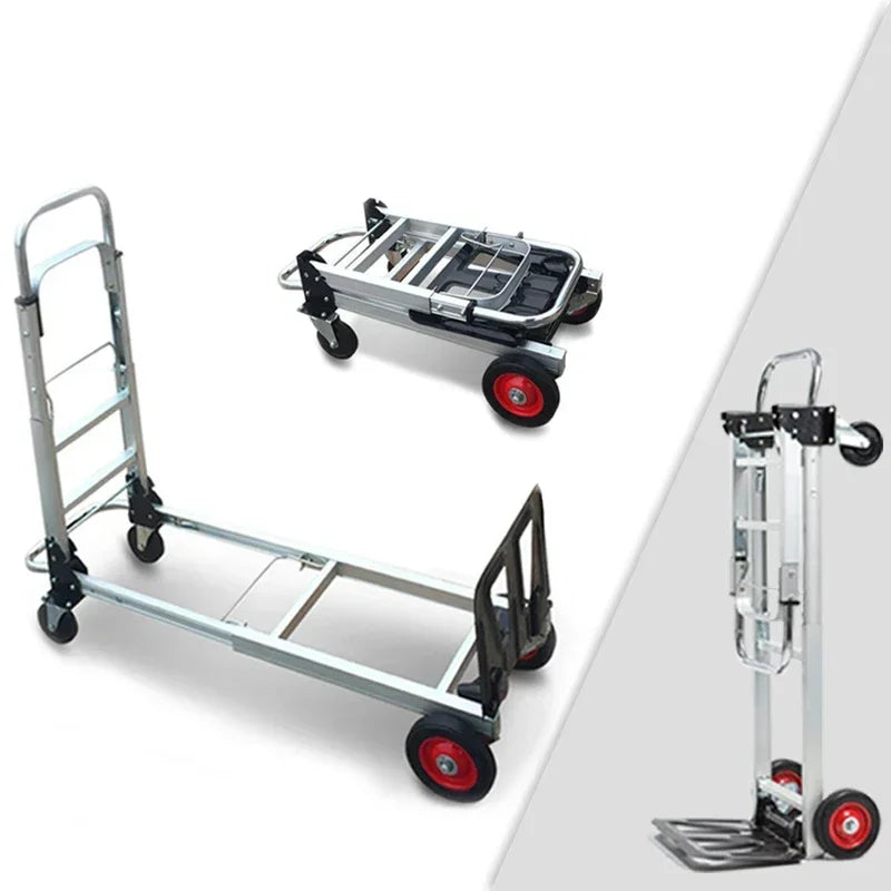 Folding Cargo Trolley - 100kg Load Capacity, Metal Frame, Multi-purpose for Logistics & Outdoor Use