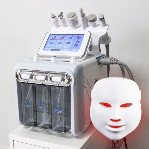 7-in-1 Hydrafacial Machine with LED Mask, Hydro Dermabrasion, RF Lifting, and Ultrasonic Skin Rejuvenation for Deep Cleansing and Hydration