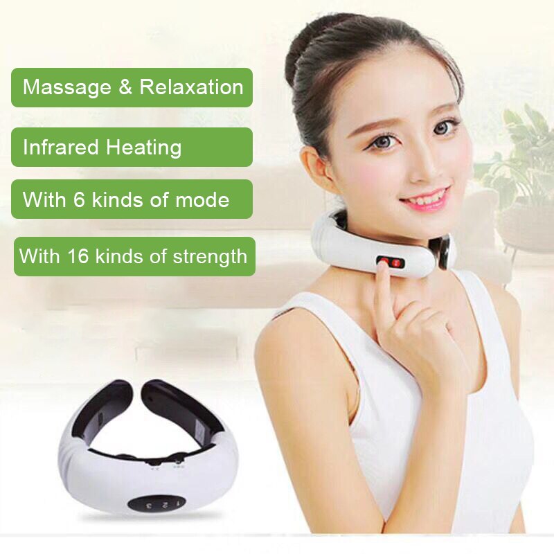 6 Mode Electric Pulse Back & Neck Massager with Far Infrared Heating, 16 Strength Levels for Pain Relief & Relaxation