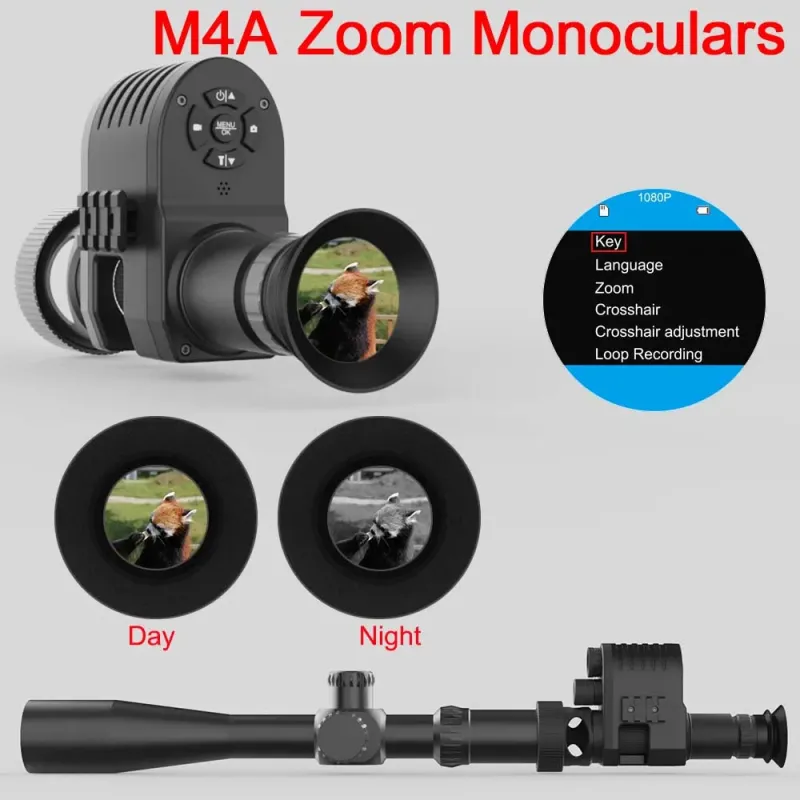 M4A Night Vision teleszkóp 1080p HD vadászkamera 4X zoommal, 850 nm-es infravörös távcsővel és hátsó távcsővel