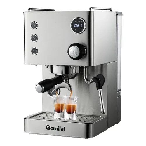 Gemilai CRM3007L Luxury 2-in-1 Espresso Coffee Maker with Milk Frother, 15 Bar Italian Pump, Dual Boiler System, LED Display - White/Black/Titanium Ash