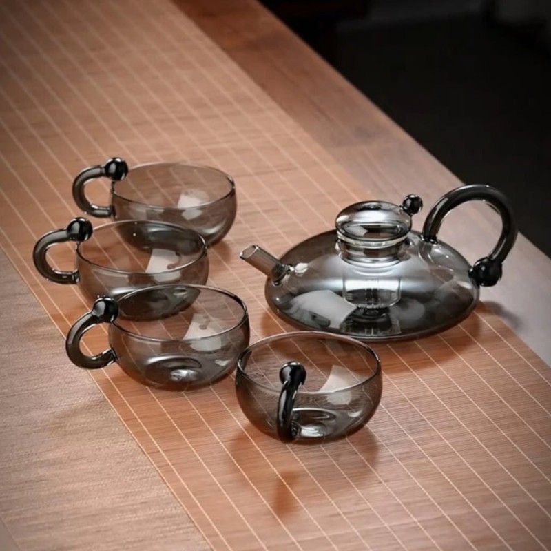 طقم إبريق شاي الزهور على الطراز الاسكندنافي - غلاية زجاجية مقاومة للحرارة لشاي بعد الظهر وشاي الفاكهة والمشروبات العشبية