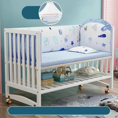 White Multifunctional Baby Crib - Solid Wood Newborn Cradle Cot with Rocking Mode & Storage