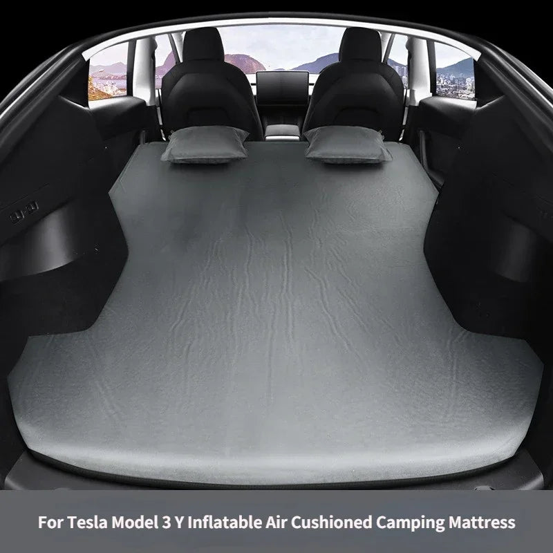 For Tesla Model 3 & Y 2017-2024 Inflatable Air Mattress - Suede Fabric Car Travel Bed for Outdoor Camping
