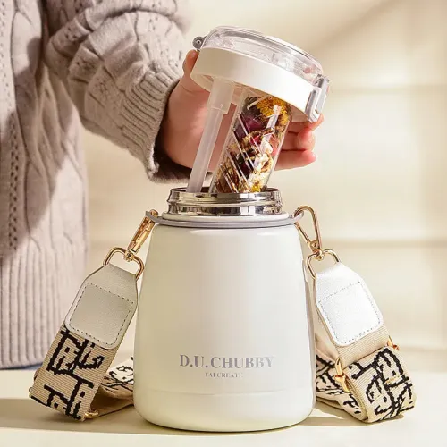 1000ml Stainless Steel Insulated Water Bottle with Straw, Tea Infuser & Carry Strap - Large Capacity, Leak-Proof, Double-Wall Design for Hot & Cold Drinks