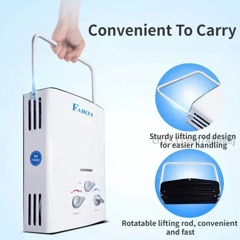 6L LPG Propane Gas Tankless Water Heater for Outdoor Camping, Instant Hot Water with Shower Head for Car, Truck, Tent