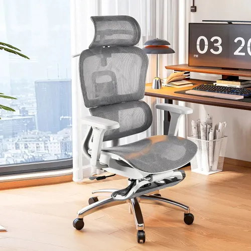Ergonomic Office Chair with 4D Lumbar Support, Breathable Mesh, Adjustable Headrest & Footrest - Ideal for Gaming & Work