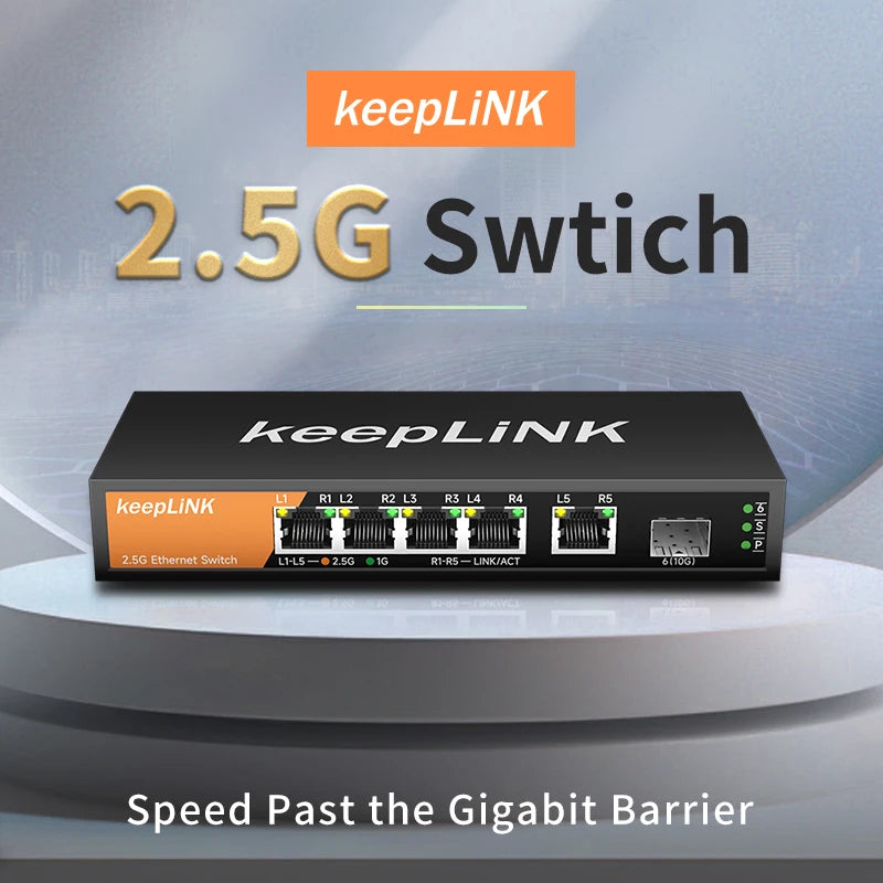 KeepLink 2.5Gb Ethernet Switch with 5 Ports & 10G SFP+ - Unmanaged, Plug & Play [High-Speed, Energy Efficient]