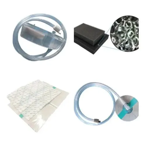 Nagy mennyiségű NPWT kötszerkészlet – Speciális sebkezelés eldobható kannával, PU hab kötszerrel, duplacsöves betéttel és légmentesen záródó ragasztófedővel