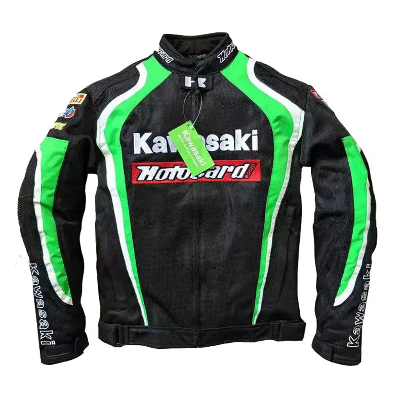 Kurtka motocyklowa Kawasaki Motobiker Racing Jacket - oddychająca siateczkowa kurtka motocyklowa z wyjmowaną podszewką i ochroną przed upadkiem [Motocross, kombinezon wyścigowy]