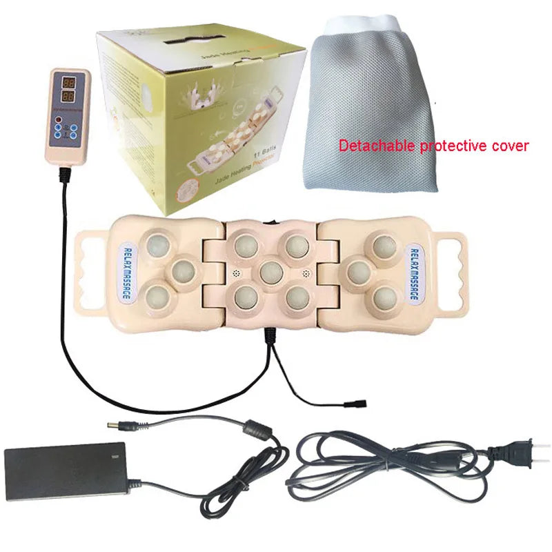 Electric Jade Germanium Stone Heating Massage Balls with Negative Ion & FIR Heat Mat for Back & Neck Pain Relief