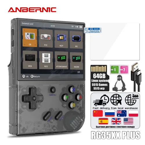 ANBERNIC RG35XX PLUS Retro Handheld Game Console - Ingebouwde 64GB, 5000+ Klassieke Games, HDMI TV-uitgang, Draagbare Gaming voor Reizen & Kinderen Cadeau [Retro Gaming, Handheld Console]