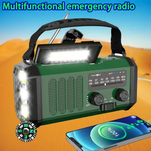 Solar 10000mAh Emergency Radio with AM/FM, LED Flashlight, Hand Crank, Phone Charger, NOAA Weather Alerts
