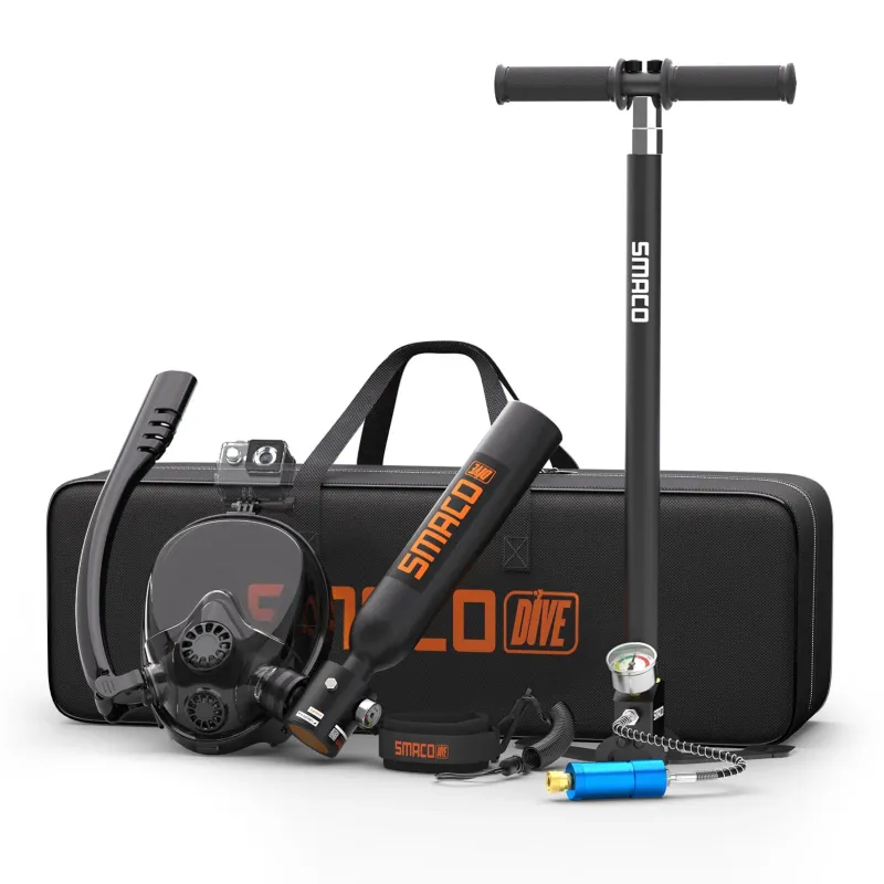 SMACO 0.5L Scuba Tank with Full Face Snorkel Mask - 6 Min Underwater Breathing at 30ft Depth [Scuba Tank, Snorkeling Gear]