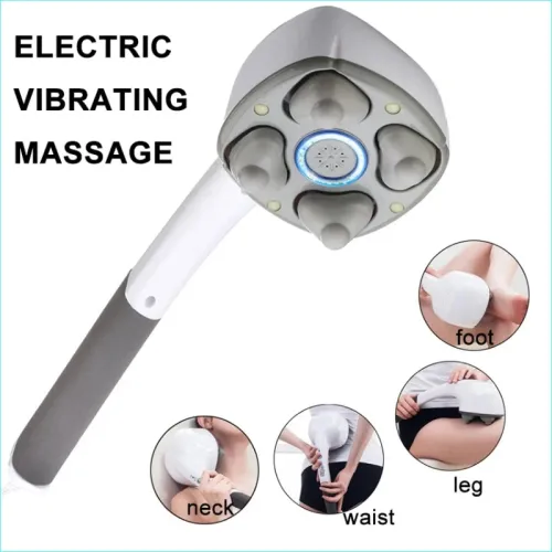 Multifunctional Anion Electric Massage Hammer with 4 Heads for Neck, Shoulder, Waist, Leg & Arm Relief