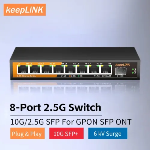 8-Port 2.5Gbps Multi-Gigabit Ethernet Switch with 10G SFP+ Port | Unmanaged Network Switch [2.5G, Ethernet, Switch]