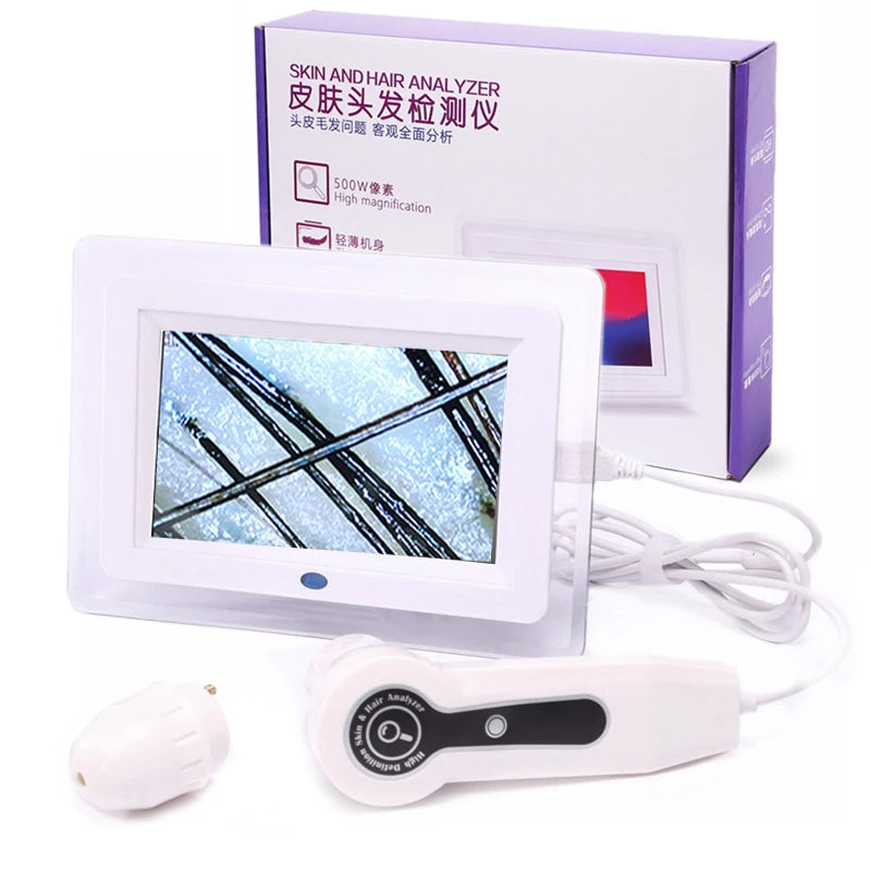 7-Inch Skin Analyzer with 50X/200X Magnification, 500W HD Skin Scanner for Hair Follicle, Oil, Moisture, Pigment, and Scalp Analysis