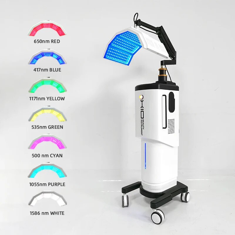 Skin Rejuvenation Anti-Wrinkle LED PDT Bio Light Therapy Machine - 7 Light Shades, Adjustable Angle & Height for Facial Salon & Home Use