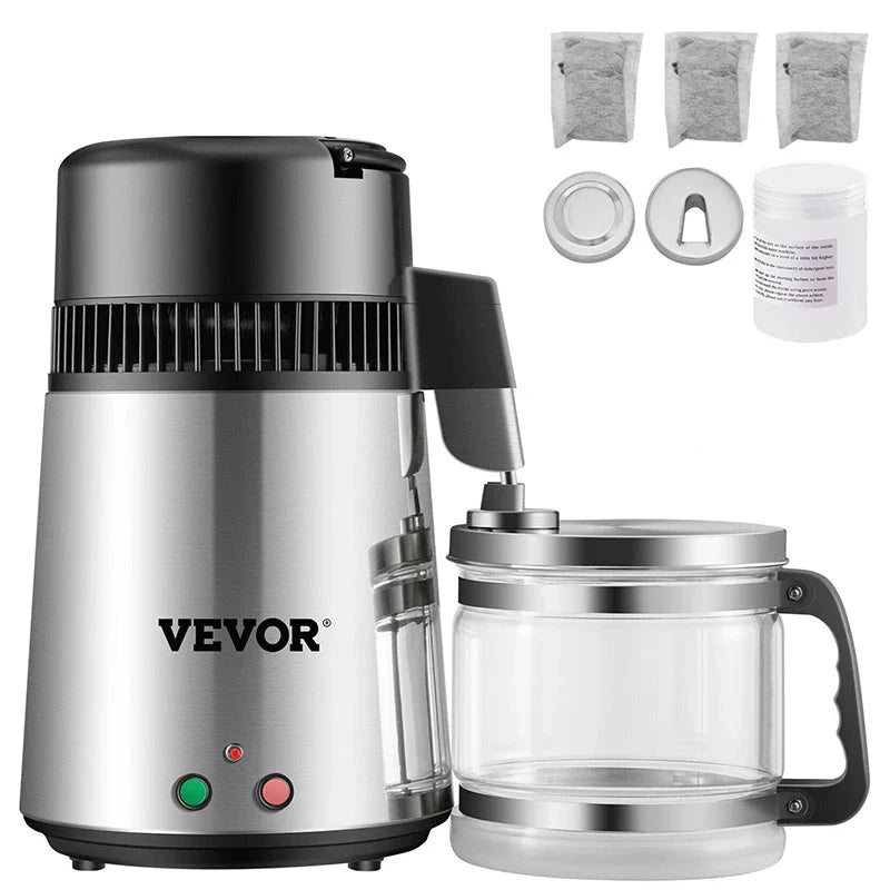 VEVOR 4L Water Distiller Purifier - Stainless Steel Electric Kettle for Home & Office, Fast Distillation, 304 Stainless Steel, Easy Operation [Water Distiller, Purifier, Stainless Steel]