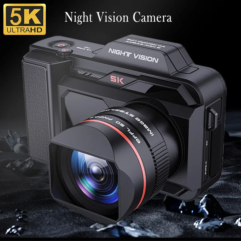 WIFI 5K HD Digital Camera with 500M Infrared Night Vision, 50X Zoom, 52MP Full Color SLR Camcorder for Camping [5K HD, Night Vision, 50X Zoom]