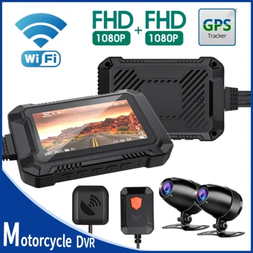 WiFi Motorcycle DVR Dash Cam 1080P+1080P Full HD Front Rear View Waterproof Motorcycle Camera with GPS Logger