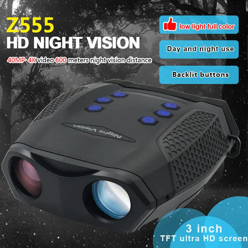 Z555 Professional 600M Night Vision Binoculars with 8X Zoom, 4K HD TFT Screen, IR Night Vision for Hunting, Camping, Wildlife Observation