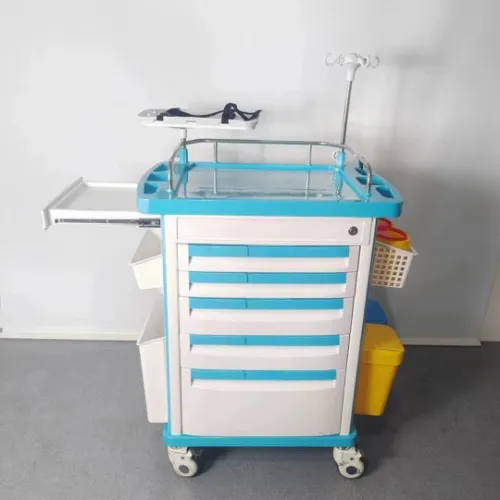 ABS Medical Emergency Trolley with 5-Layer Drawers, CPR Board & Silent Casters for Hospital Use