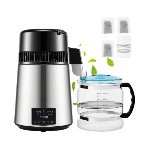 4 literes vízlepárló tisztító kettős hőmérséklet kijelzővel, 1,5 l/h rozsdamentes acél otthoni és irodai használatra