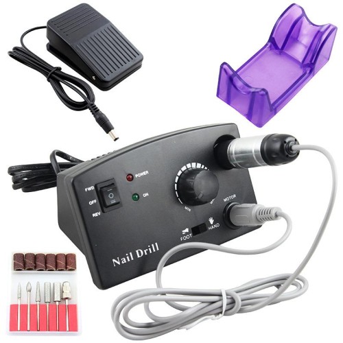 Professional Electric Nail Drill Machine Kit - 25000 RPM Manicure & Pedicure Tool with Foot Pedal, 6 Bits & Sanding Bands [Nail Art, Manicure, Pedicure]